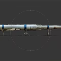 Military Weapon Missile Model With White Body Blue Stripes On Display Stand