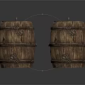 Vintage Wooden Barrels With Metal Hoops Decorative Rings And Textured Surface Design