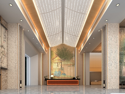 Hotel lobby sales reception new Chinese reception hall 3d model