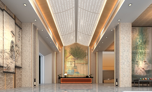 Hotel lobby sales reception new Chinese reception hall 3d model