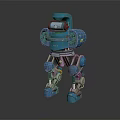 Blue Robot Character For Game And Movie With Mechanical Design And Robotic Limbs