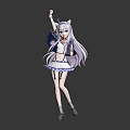 Anime Character With Cat Ears Long Purple Hair White Blue Dress Dance Pose