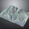 Modern 3D Terrain Model Featuring Mountain Landscape and Red Path Indicators 3d model