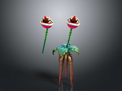 Strange Organ And Hair Like Formations With Green Stems Red Spines And Base 3d model