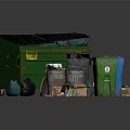 Various Colored Waste Containers With Trash Bags Cardboard Boxes And Scattered Waste
