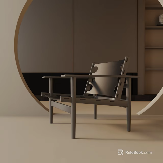 Modern Leisure Chair With Metal Frame And Simple Design In Minimalist Interior Space 3d model 