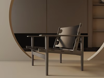 Modern Leisure Chair With Metal Frame And Simple Design In Minimalist Interior Space 3d model