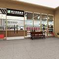 Modern Life Supermarket Exterior With Glass Facade Entrance Shelves And Bench For Daily Necessities