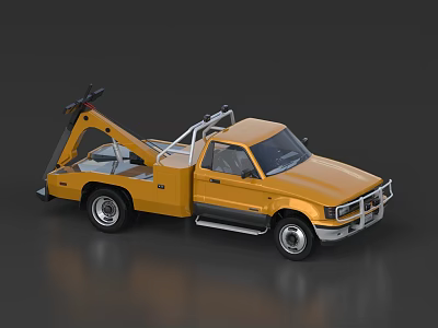 Bright Yellow Tow Truck Utility Vehicle With Single Cab And Tow Mechanism 3d model