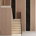 Modern Luxury Staircase With Wooden Walls Black Marble Gold Railings And Lighting