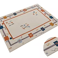 Neutral Beige Square Rug with Geometric Patterns Blue Orange Red Accents and Decorative Lines