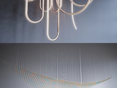 Stylish Modern Chandelier Design With Illuminated Curved Rings And Colorful Thread Accents 3d model