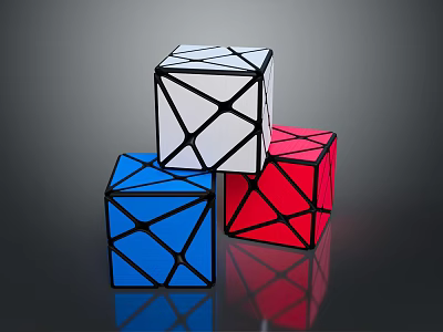 Industrial Equipment Colored Geometric Cubes In White Blue Red With Black Lines 3d model