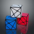 Industrial Equipment Colored Geometric Cubes In White Blue Red With Black Lines