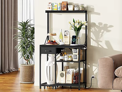 Multifunctional Black Storage Shelf with Rolling Wheels for Living Room Organizing Supplies and Decor 3d model