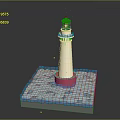 Decorative Lighthouse Model With White Red Tower Pink Base On Blue Platform 3d model