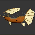 Decorative Orange Model Ship With White Sails And Unique Structure For