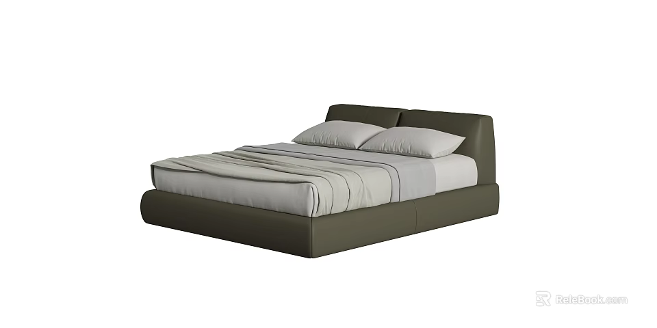 Modern Double Bed With Leather Headboard And Light Gray Bedding 3d model