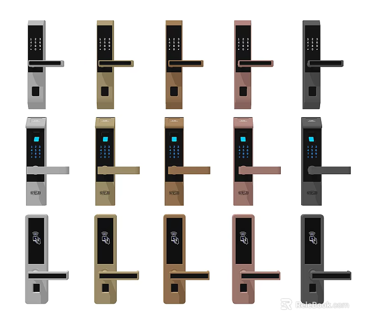 Smart Digital Door Locks In Various Colors With Electronic Keypad And Handles 3d model 