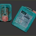 Industrial Equipment Plastic Storage Containers In Teal With Red Caps And Labels