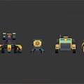 Yellow Mechanical Robots Collection With Spider Truck And Humanoid Shapes Design