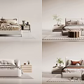 Modern Minimalist Double Bed Bedroom Setup With Soft Headboard Cozy Bedding Bedside Tables And Decorative Plants