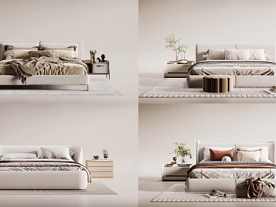 Modern Minimalist Double Bed Bedroom Setup With Soft Headboard Cozy Bedding Bedside Tables And Decorative Plants 3d model