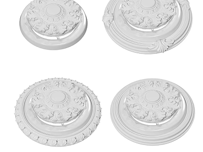 Ornamental White Ceiling Medallions Featuring Intricate Carved Design For Interior Decor 3d model