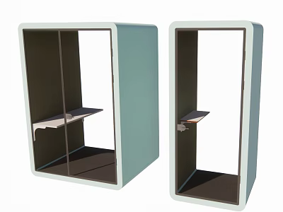 Public Office Space With Light Blue Private Work Pods And Work Surfaces 3d model