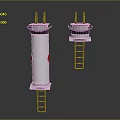 Two White Cylindrical Equipment Units With Yellow Blue Components And Ladder Structure 3d model