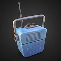 Vintage Blue Portable Radio With Silver Handle Antenna Knobs And Grille Speaker