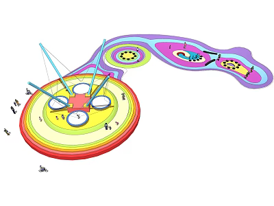 Colorful Children's Playground Design With Circular Sections Multiple Areas And Play Equipment 3d model