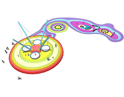 Colorful Children's Playground Design With Circular Sections Multiple Areas And Play Equipment 3d model