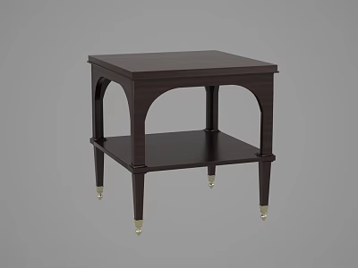 Dark Brown Side Table With Arched Legs Two Tier Shelf And Golden Feet 3d model