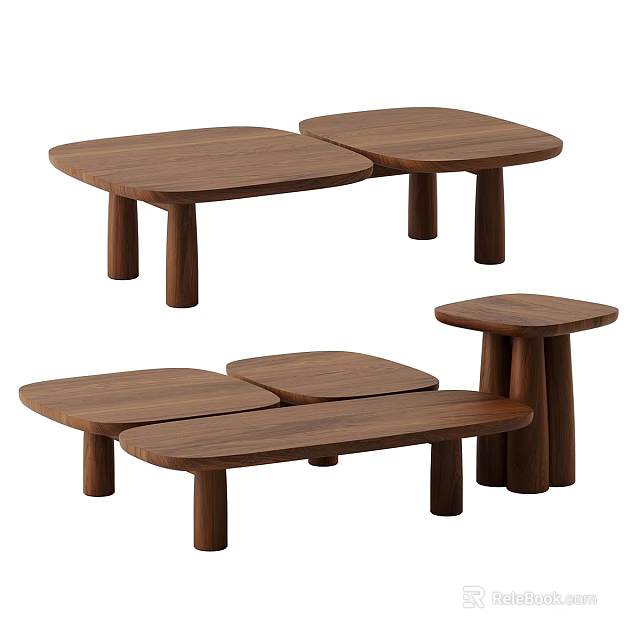 Modern Minimalist Walnut Wood Coffee Tables With Nesting Design And Multiple Sizes 3d model