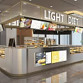 Light Diet Dessert Shop Bright Interior With Glass Display Cases Fresh Bread And Screen Ads