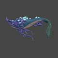 Fantasy Bioluminescent Creature with Purple Body Glowing Blue Spots and Tentacles in Dark Background