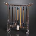 Traditional Wooden Brush Rack With Carved Design And Hanging Brushes