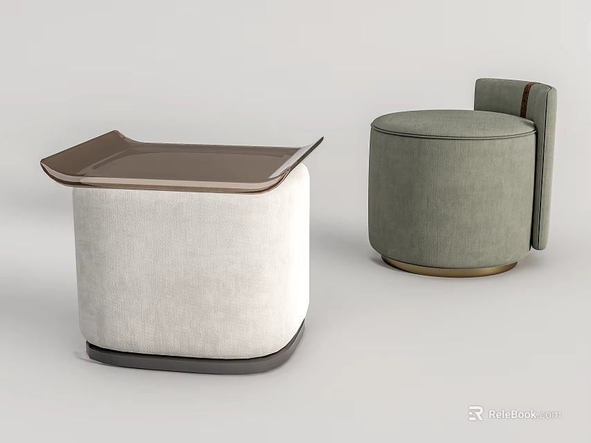 Beige And Gray Green Upholstered Ottomans With Tray Top And Side Armrest Design 3d model 
