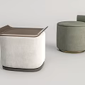Beige And Gray Green Upholstered Ottomans With Tray Top And Side Armrest Design