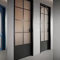 Stylish Hinged Doors In Black White Blue With Grid Circular Glass Panels