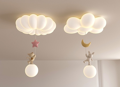 Children's cloud ceiling lamp rabbit cat 3d model