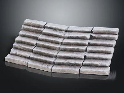 Gray Textured Stone Bricks Stacked In Curved Arrangement On Black Background 3d model