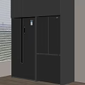 Modern Gray Double Door Refrigerator and Freezer in Kitchen with Window Blinds