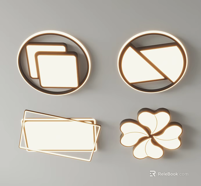 Modern Ceiling Lights with Circular Square Rectangular and Clover Shaped Designs 3d model