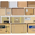 Various Cardboard Boxes With Different Brands And Shipping Labels For Packaging 3d model