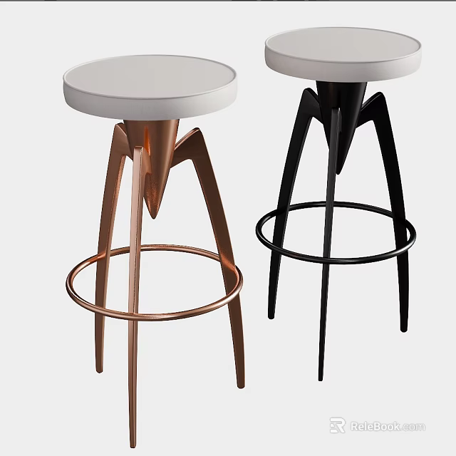 Modern Copper and Black Bar Stools with Round Seats Metal Frames and Footrests 3d model 