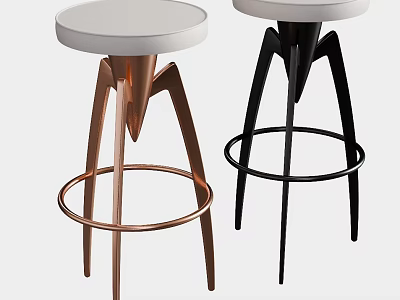 Modern Copper and Black Bar Stools with Round Seats Metal Frames and Footrests 3d model