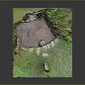Ancient Stone Structure Scene With Green Grass Mossy Walls And Standing Stones