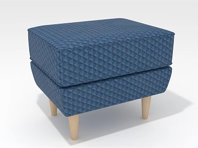Blue Diamond Patterned Ottoman With Light Wooden Legs And Square Design 3d model